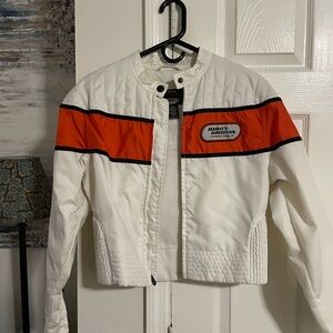 Harley-Davidson White and Orange Bomber Jacket